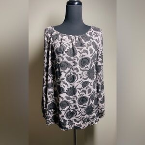 LOFT Black and Gray Floral Blouse